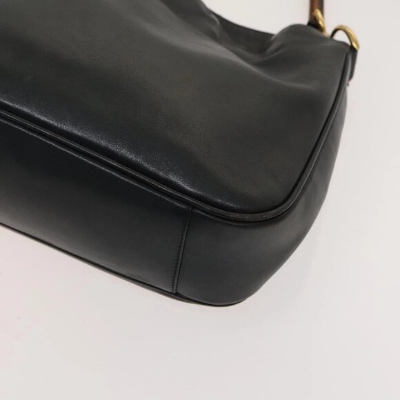 GUCCI Bamboo Hand Bag Leather 2way Navy Gold 001 3444 1638 Auth BA3439 - Picture 10 of 15